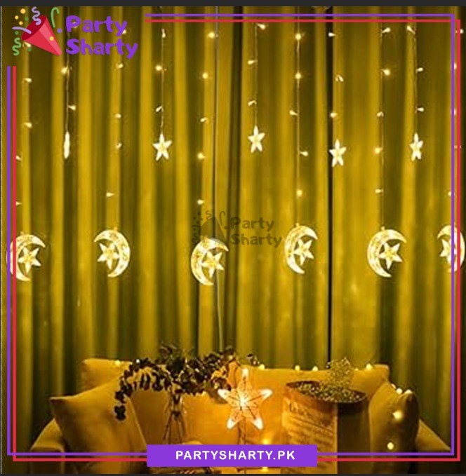 Crescent Moon With Joint Stars LED Curtain Fairy Lights For Decoration