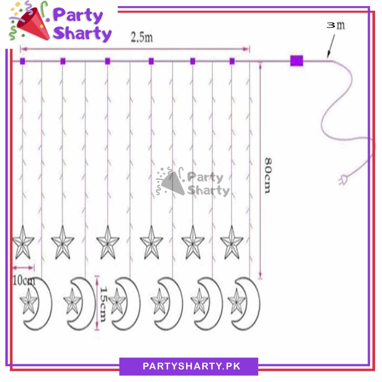 Crescent Moon With Joint Stars LED Curtain Fairy Lights For Decoration