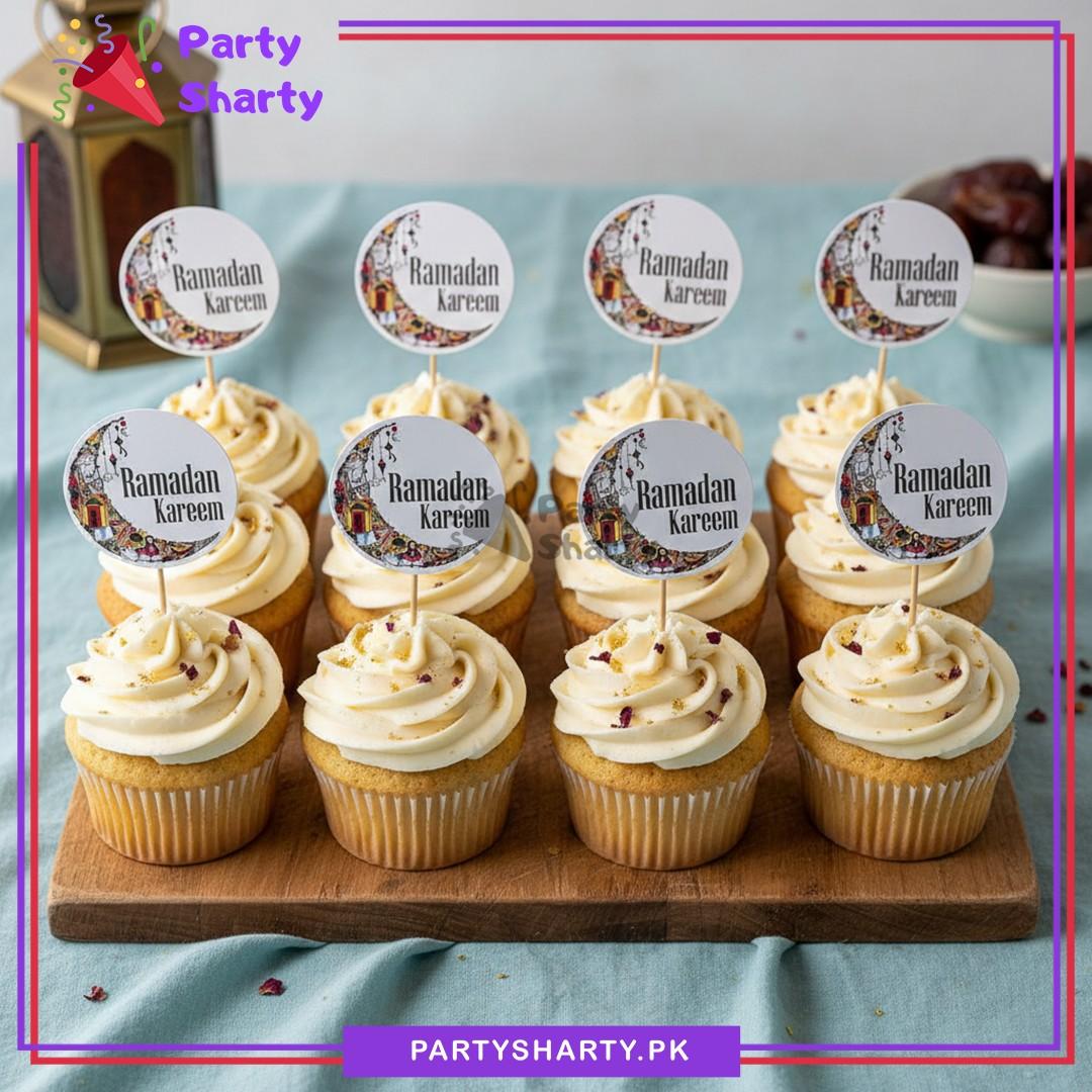 Multi Crescent Moon Ramadan Kareem Cup Cake / Mithai Toppers Pack of 10 For Ramadan Decoration