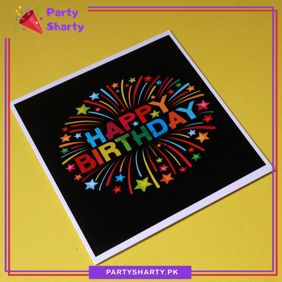 Multi Happy Birthday With Multi Stars Printed Black Greeting Card