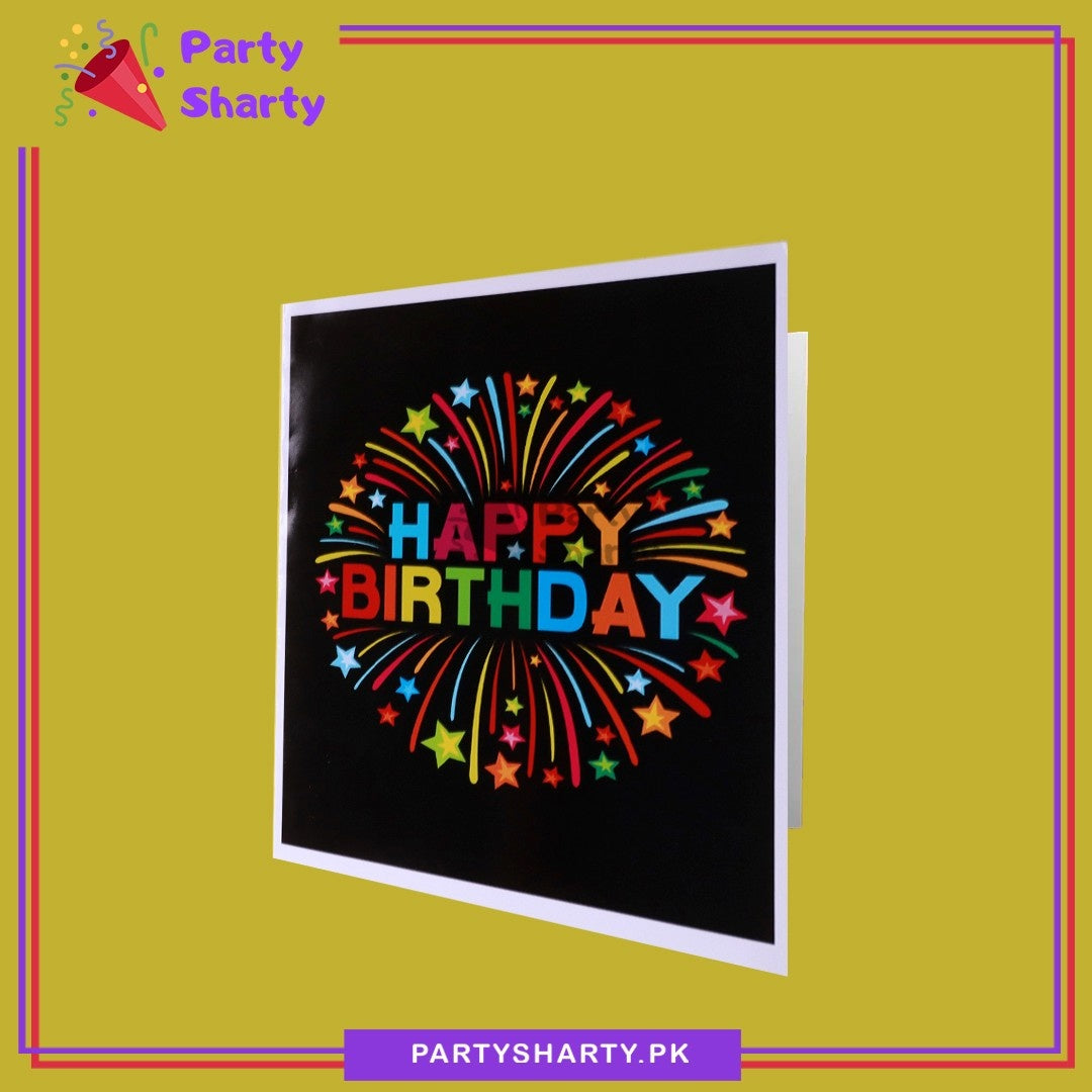 Multi Happy Birthday With Multi Stars Printed Black Greeting Card