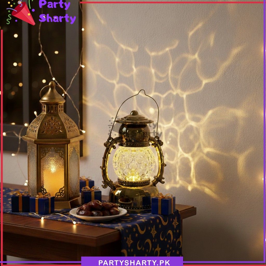 Golden LED Lantern Shaped Light Battery Operated For Ramadan Celebration & Decoration