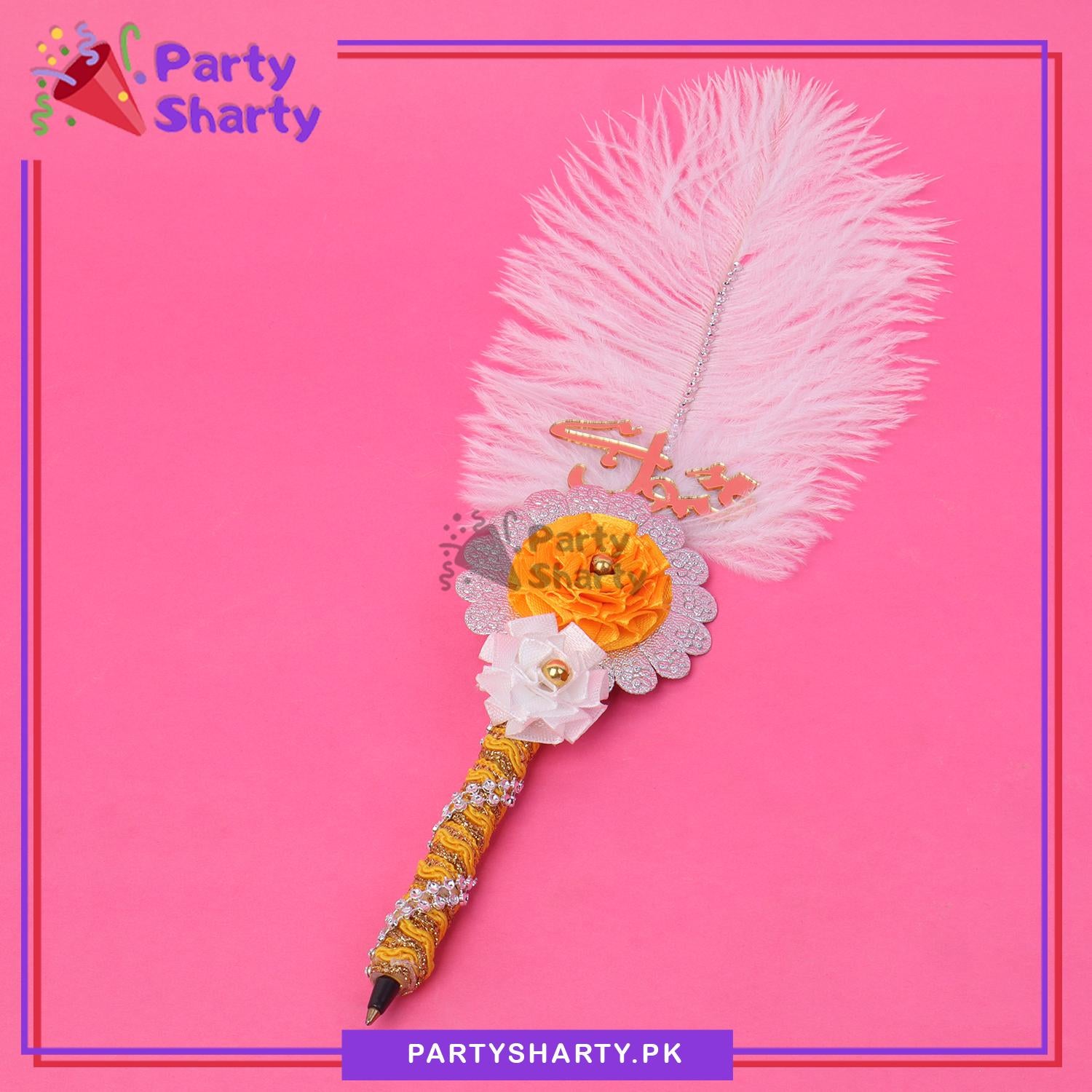 Qabool Hai White Feather Ballpoint Pens For Nikkah Events and Decoration