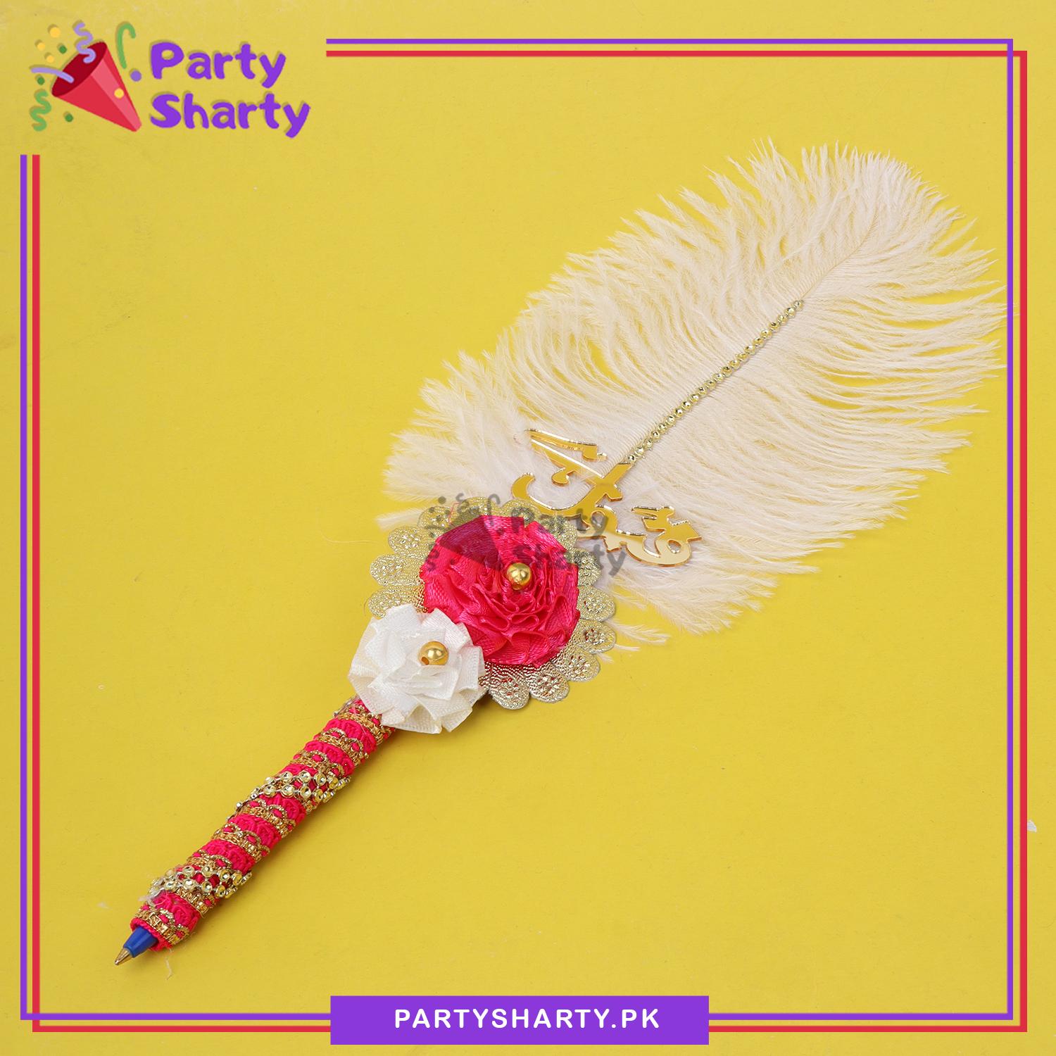 Qabool Hai White Feather Ballpoint Pens For Nikkah Events and Decoration