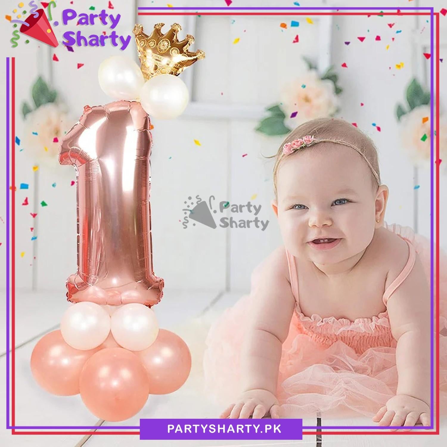 Number 1 Foil Balloon Set - Rose Gold For First Birthday Decoration and Celebration