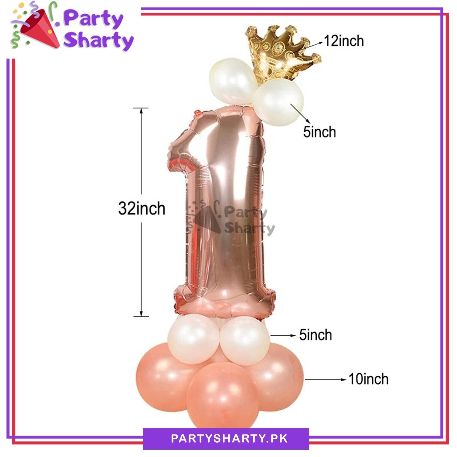 Number 1 Foil Balloon Set - Rose Gold For First Birthday Decoration and Celebration