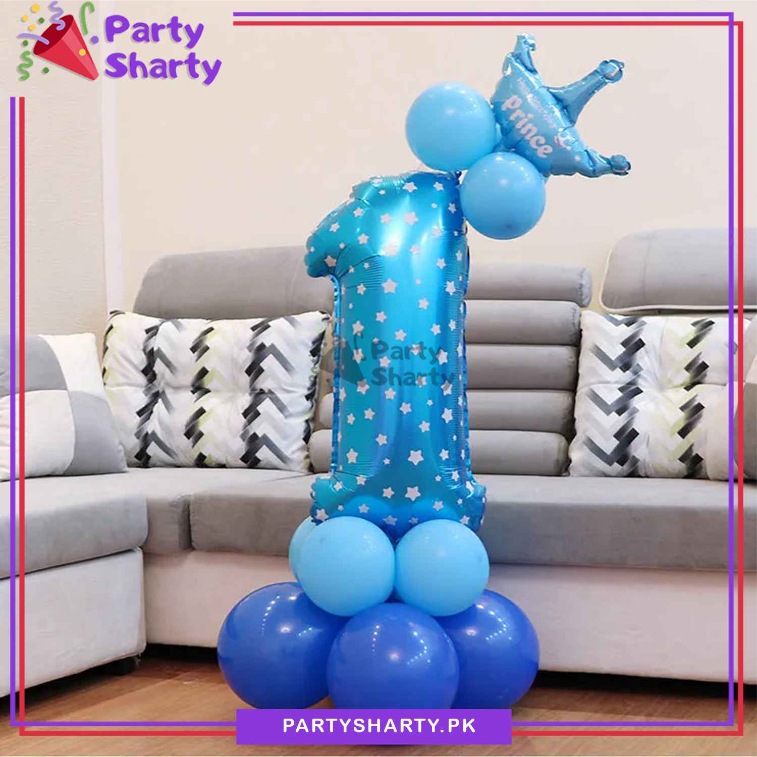 Number 1 Foil Balloon Set - Blue For First Birthday Decoration and Celebration