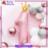 Number 1 Foil Balloon Large Size with Crown for First Birthday Celebration and Decoration