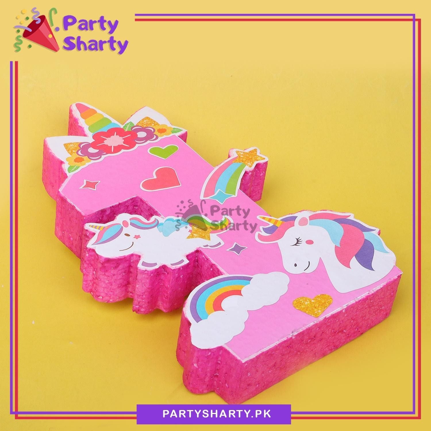 Numeric 1 with Unicorn, Rainbow & Stars Printed Thermocol Standee For Unicorn Theme Based First Birthday Celebration & Party Decoration