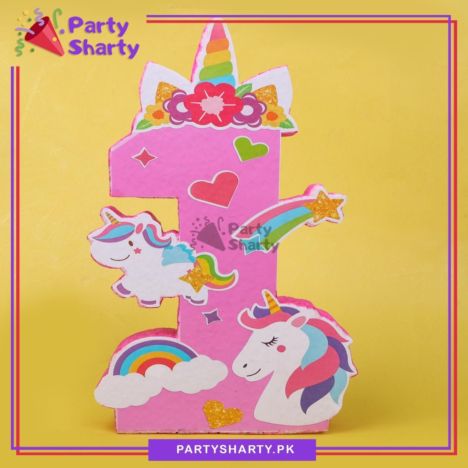 Numeric 1 with Unicorn, Rainbow & Stars Printed Thermocol Standee For Unicorn Theme Based First Birthday Celebration & Party Decoration