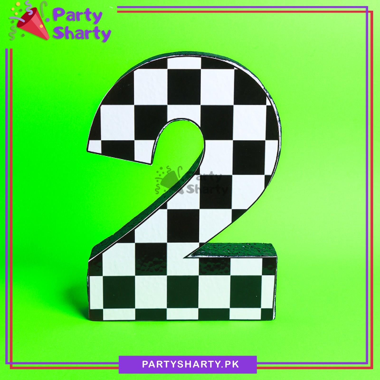 Numeric 2 Checker Design Thermocol Standee For Racing Cars Theme Based Second Birthday Decoration