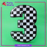 Numeric 3 Checker Design Thermocol Standee For Racing Cars Theme Based Third Birthday Decoration