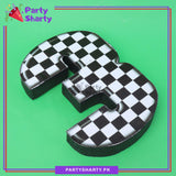 Numeric 3 Checker Design Thermocol Standee For Racing Cars Theme Based Third Birthday Decoration