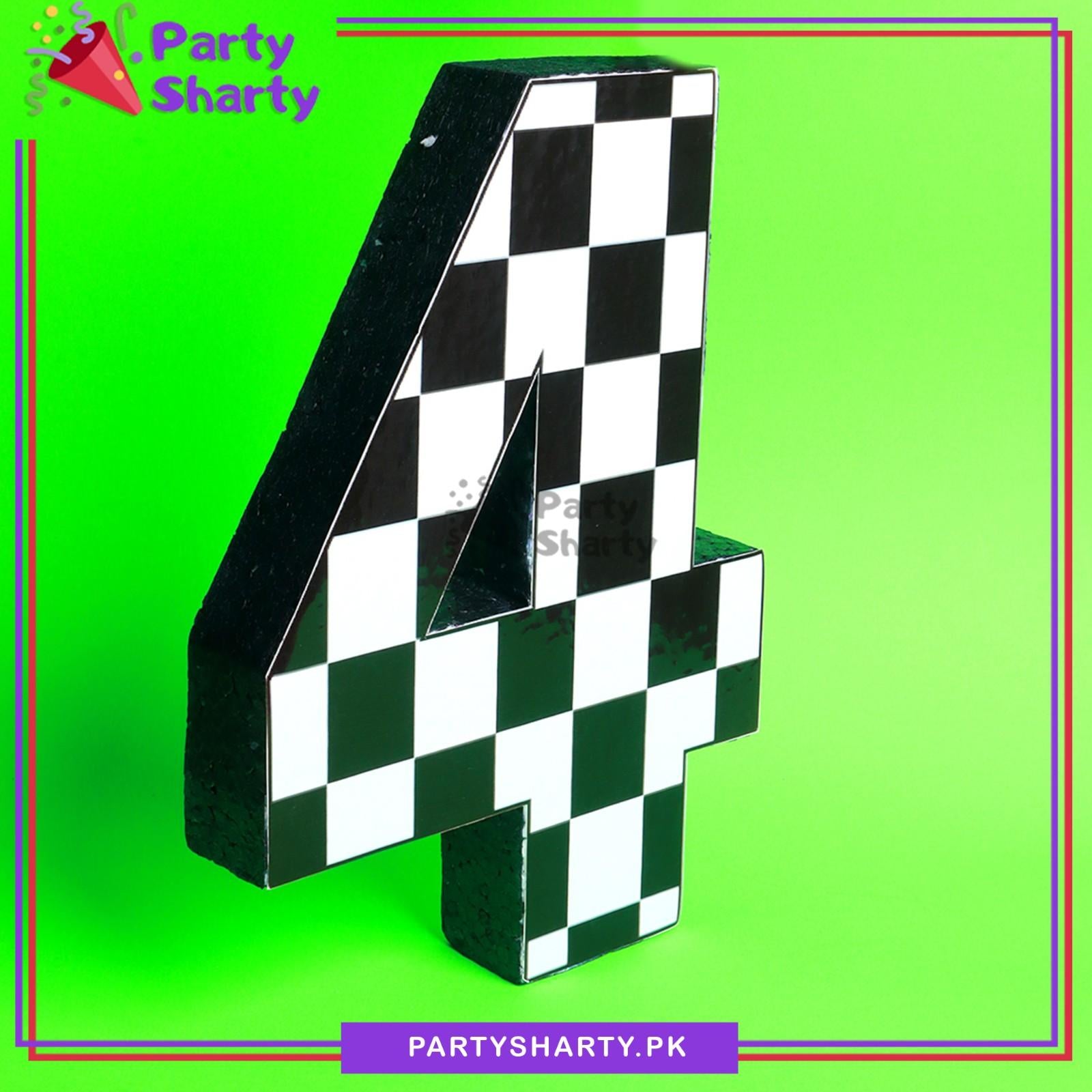 Numeric 4 Checker Design Thermocol Standee For Racing Cars Theme Based Forth Birthday Decoration
