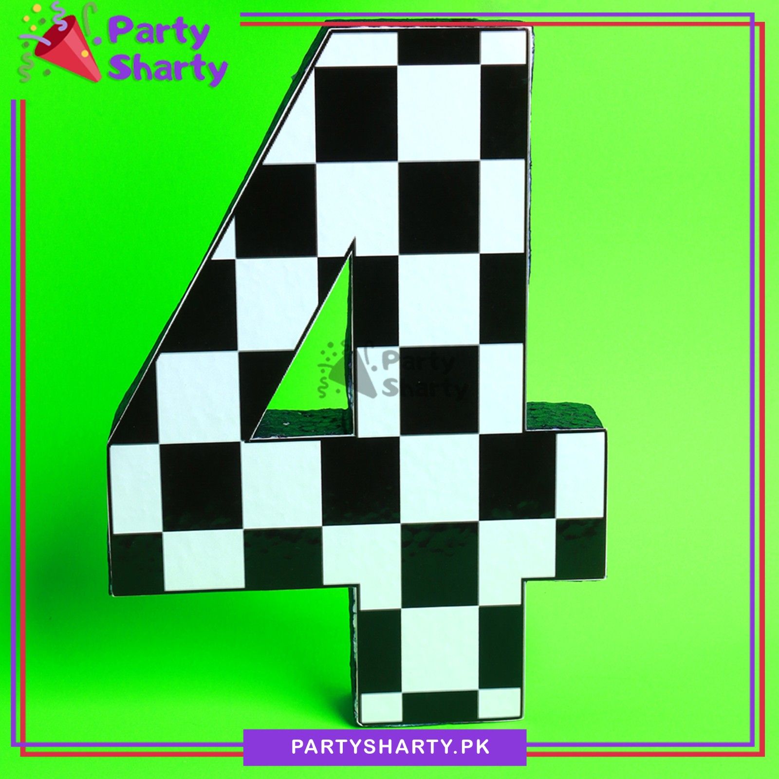 Numeric 4 Checker Design Thermocol Standee For Racing Cars Theme Based Forth Birthday Decoration