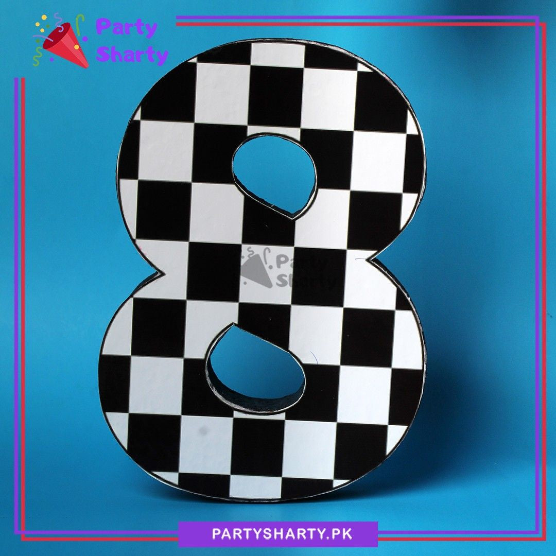 Numeric 8 Checker Design Thermocol Standee For Racing Cars Theme Based Eight Birthday Decoration