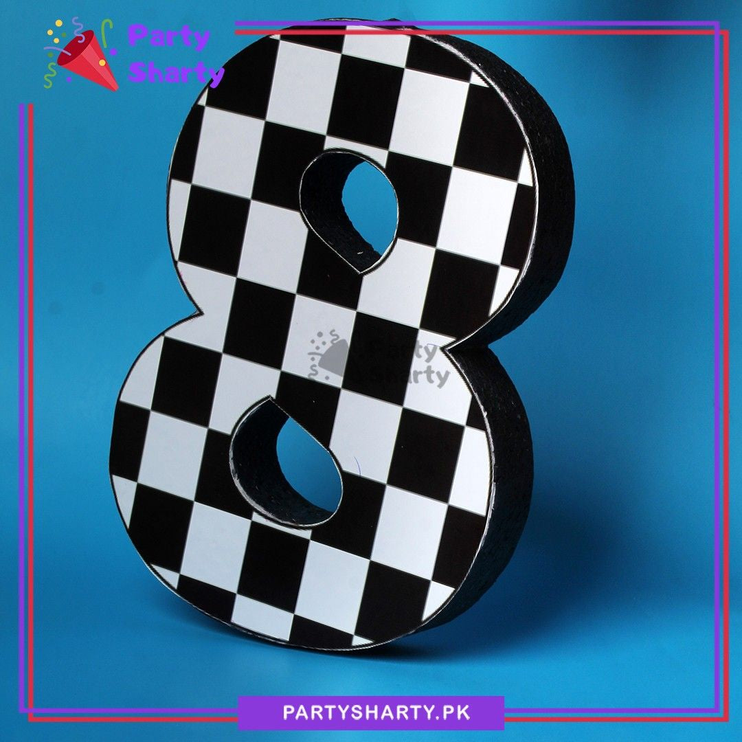 Numeric 8 Checker Design Thermocol Standee For Racing Cars Theme Based Eight Birthday Decoration