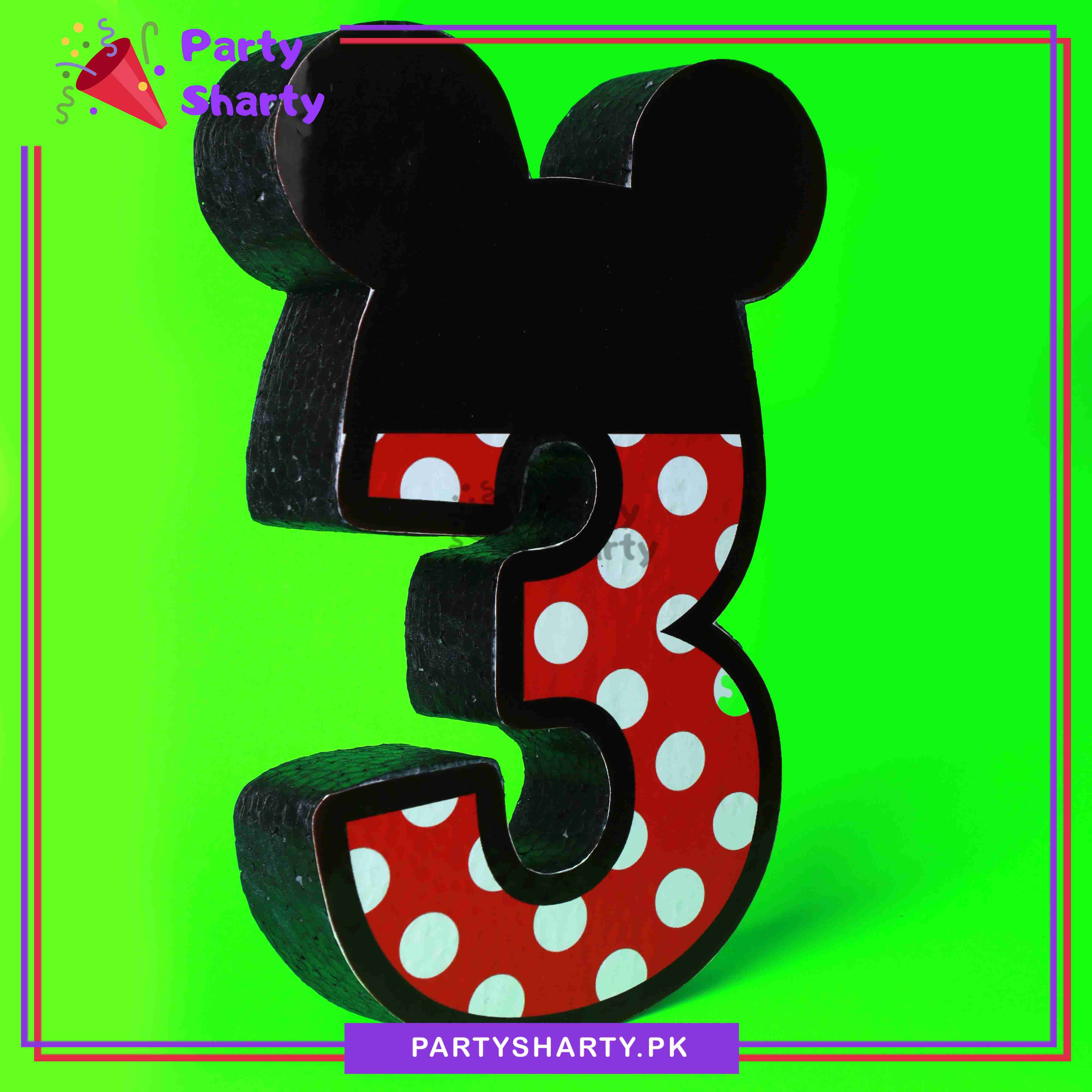Numeric 3 Thermocol Standee For Mickey Mouse Theme Based Third Birthday Celebration and Party Decoration