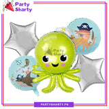 Green Octopus Shaped Foil Balloon set of 5 For Under The Sea Theme Birthday Decoration and Celebrations