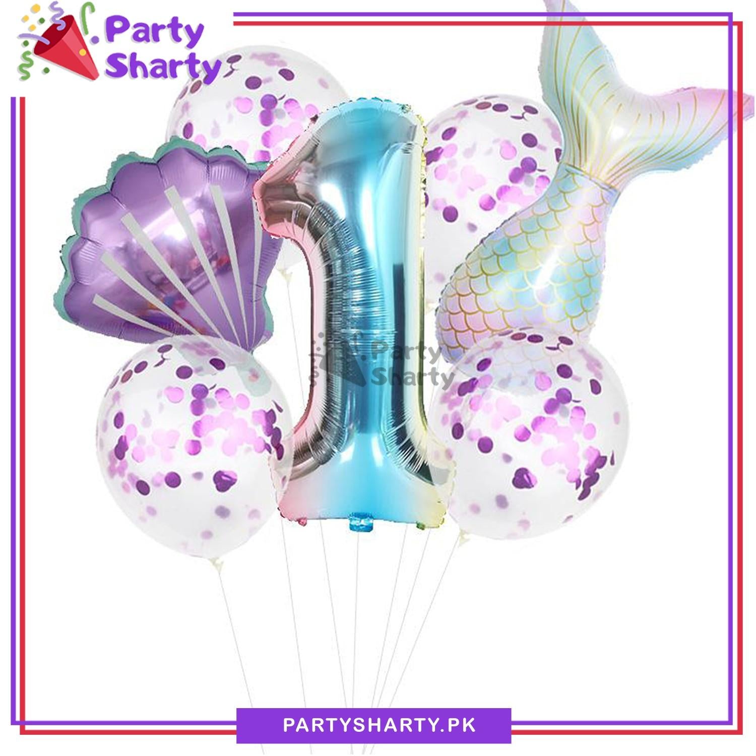 7Pcs/set Gradient Color Mermaid Number Foil Balloon Party Decoration