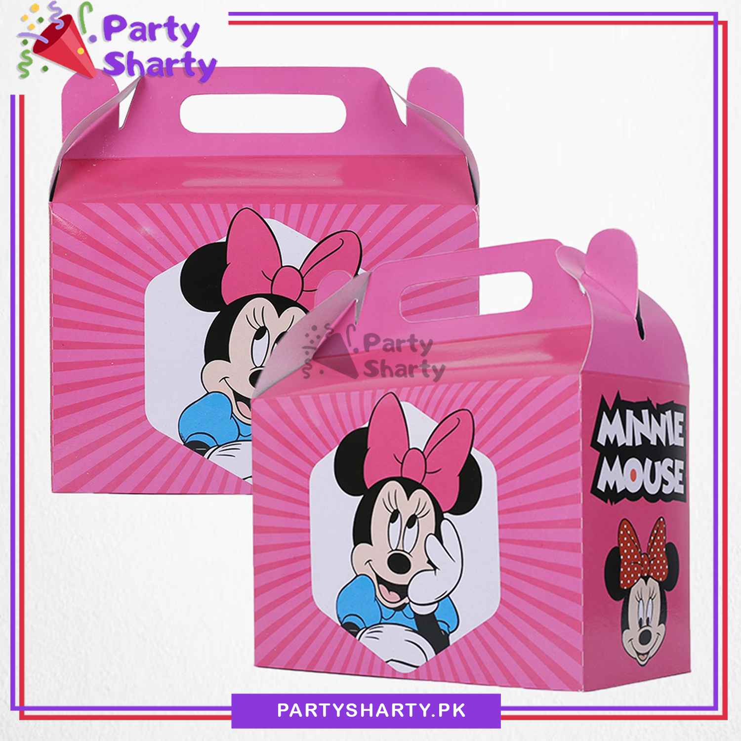 D-2 Minnie Mouse Theme Pink Goody Boxes Pack of 10 For Minnie Mouse Theme Birthday Celebration and Decoration