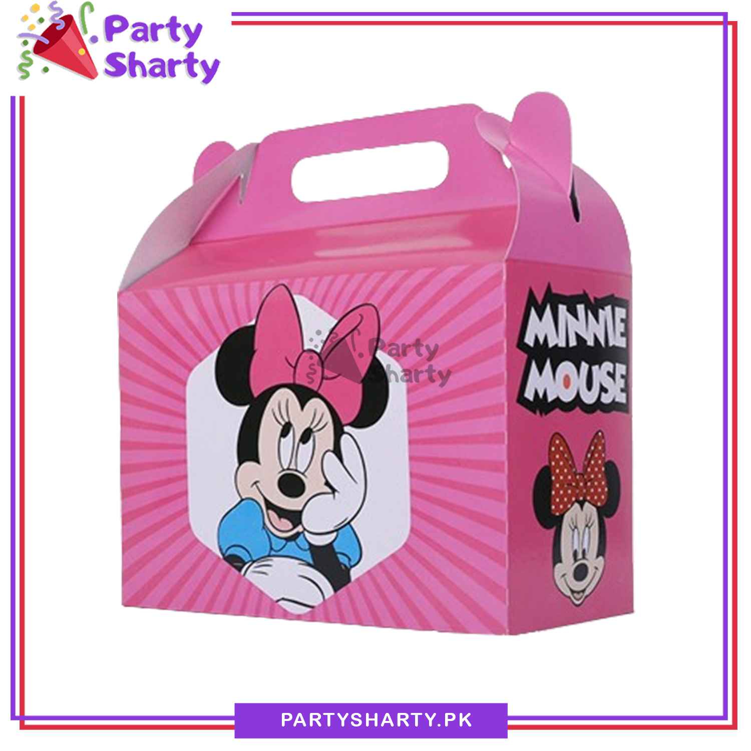 D-2 Minnie Mouse Theme Pink Goody Boxes Pack of 10 For Minnie Mouse Theme Birthday Celebration and Decoration