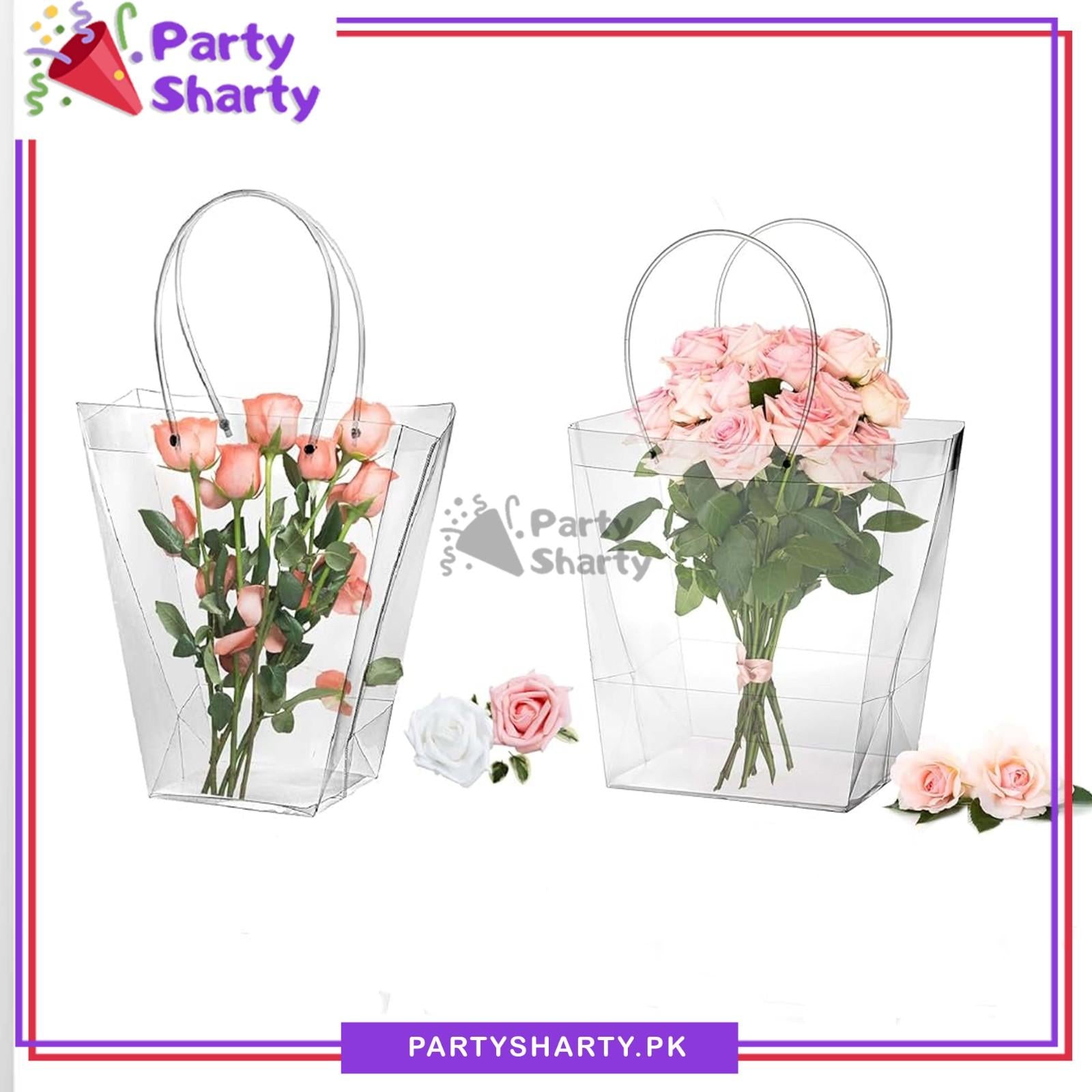 PVC Clear Transparent Flower Bouquet Gift Bags With Handle For Giveaways