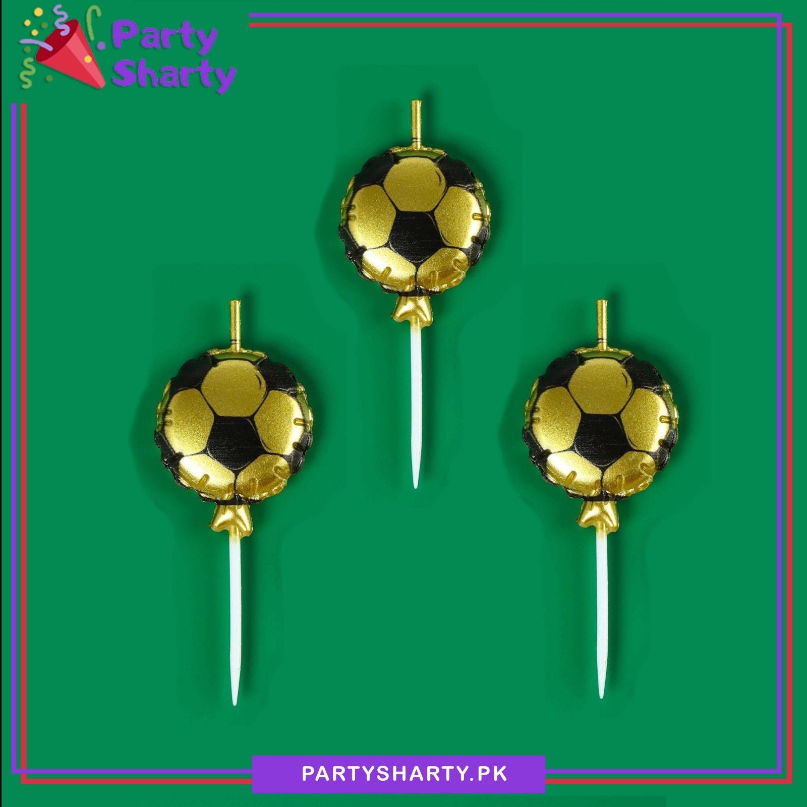 Pack Of 3 Football Unique Gold & Silver Candles For Football Theme Birthday Celebration & Decoration