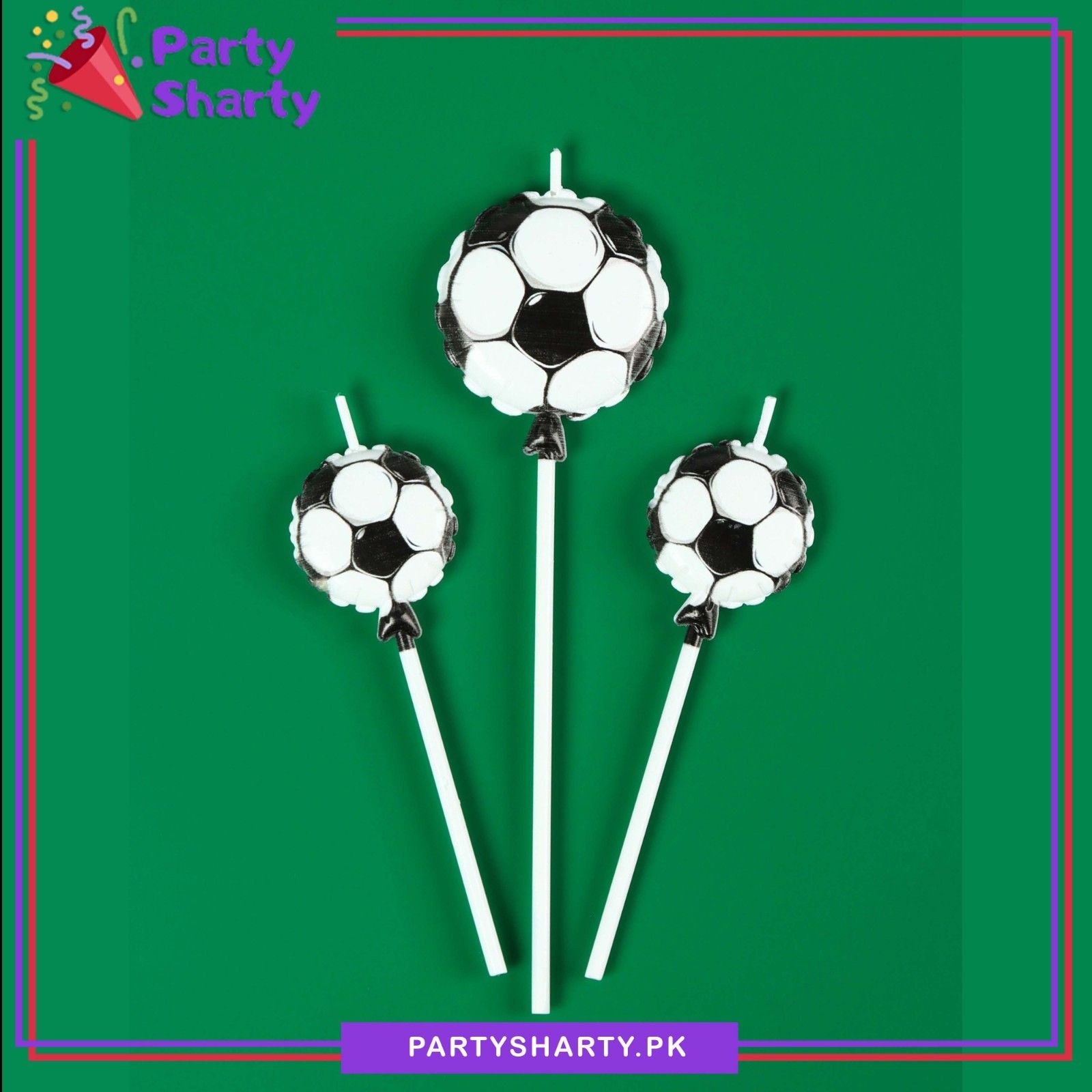 Pack Of 3 Football Unique Gold & Silver Candles For Football Theme Birthday Celebration & Decoration