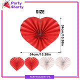 Heart Shaped Paper Fan Set of 6 For Anniversary or Wedding Decorations