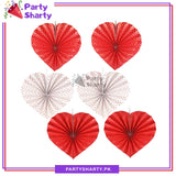 Heart Shaped Paper Fan Set of 6 For Anniversary or Wedding Decorations