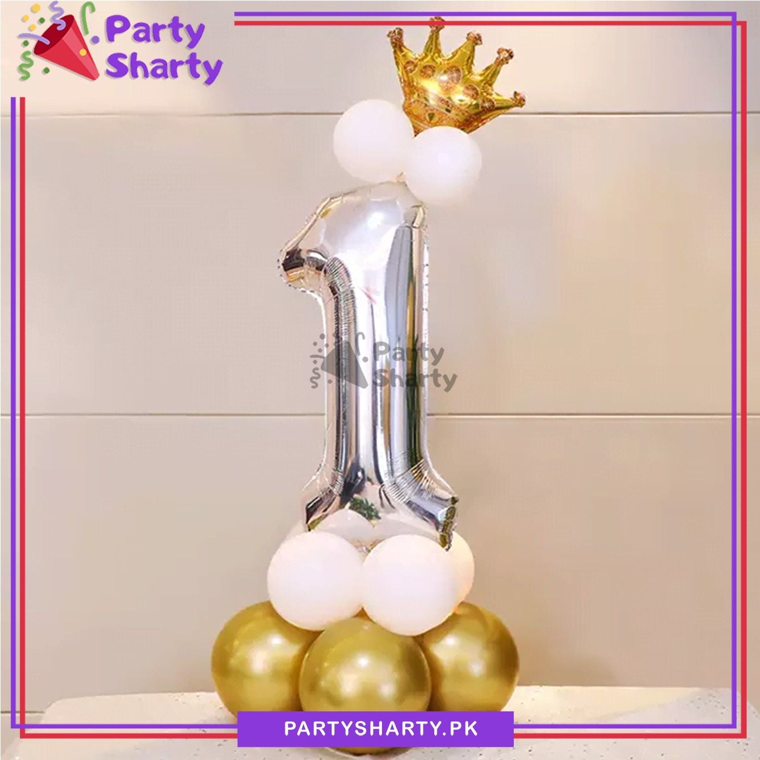 Number 1 Foil Balloon Set - Silver For First Birthday Decoration and Celebration