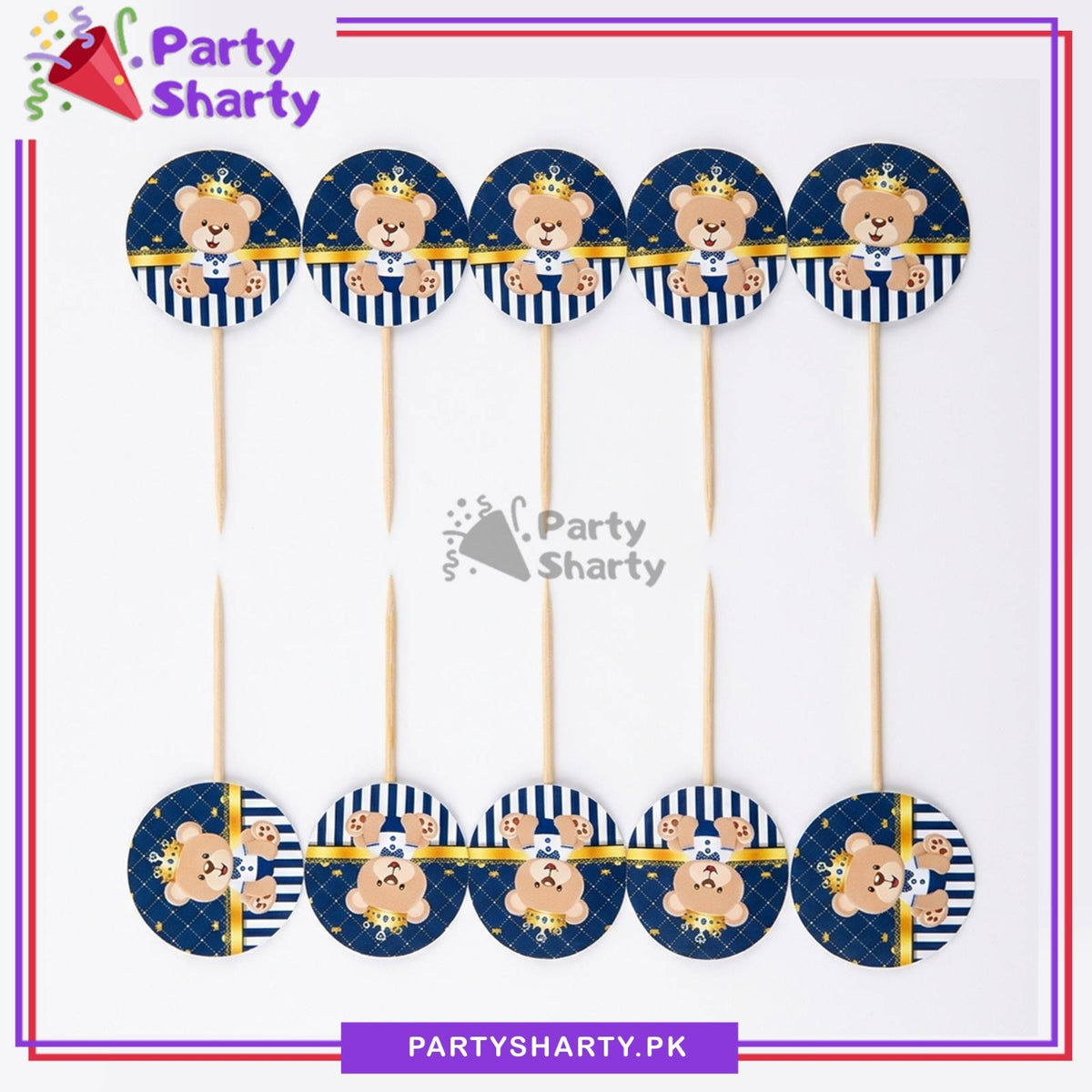 Royal Blue Teddy Bear Cup Cake Topper For Theme Party Decoration & Celebration