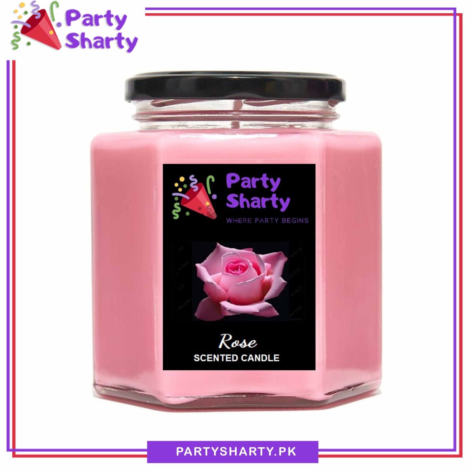 Rose Scented Candle - Hexagonal Glass Jar
