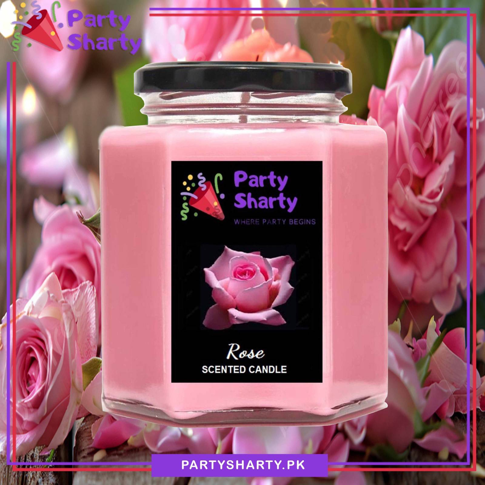 Rose Scented Candle - Hexagonal Glass Jar