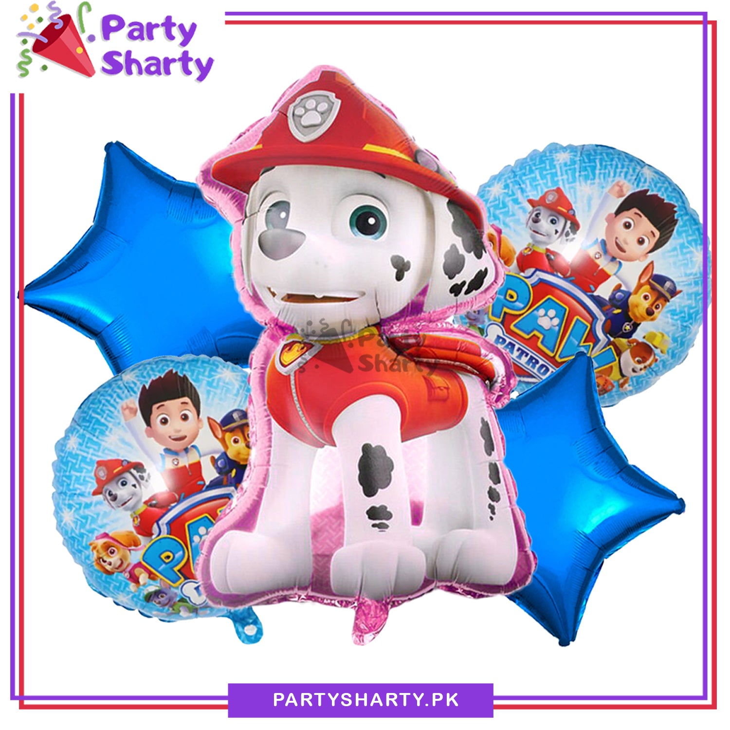 5pcs/Set Paw Patrol Marshall Foil Balloons Set For Theme Based Birthday Decoration & Celebration