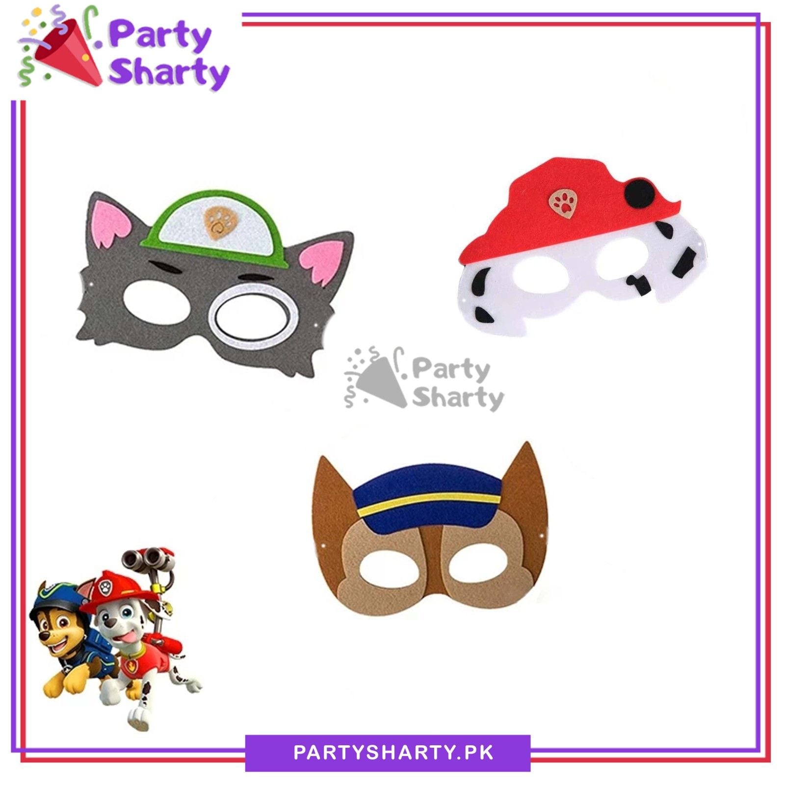 Paw Patrol Paper Card Eye Mask Pack of 3 For Paw Petrol Theme Decoration & Celebration