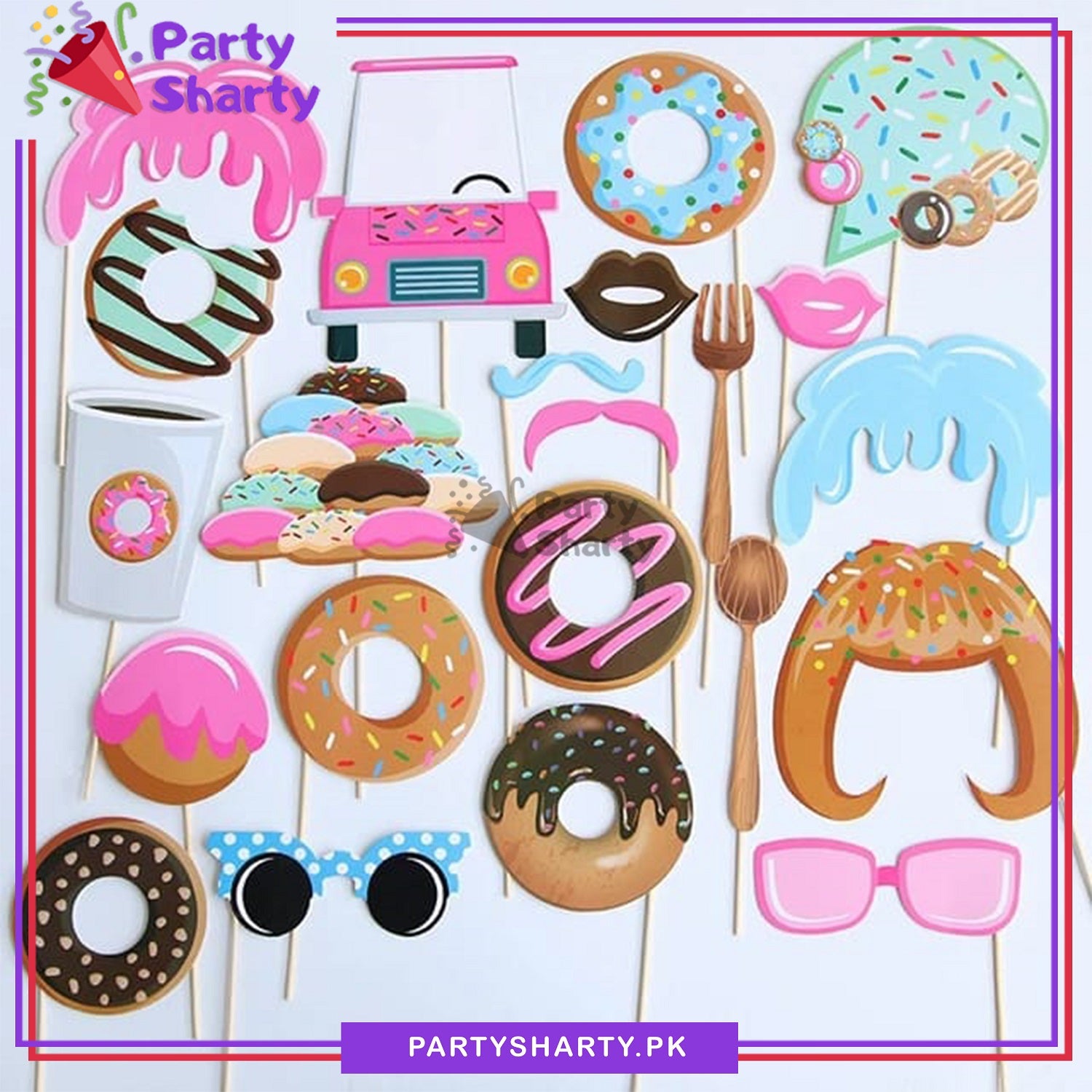 Donut Theme Photo Booth Props For Candy Land Theme Birthday Party Celebration and Decoration