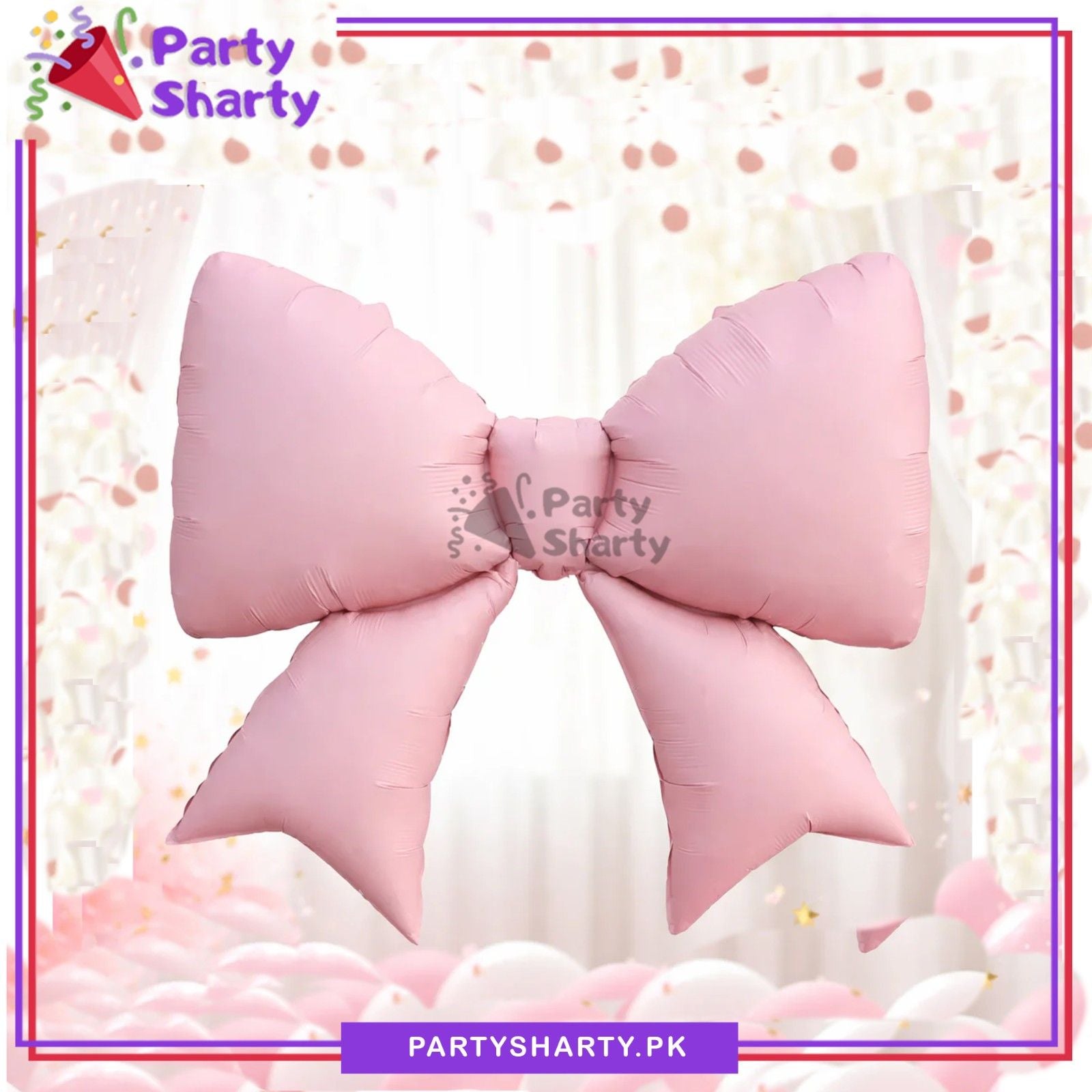 Pastel Pink Bow Shaped Foil Balloon For Birthday Party Decoration & Celebration