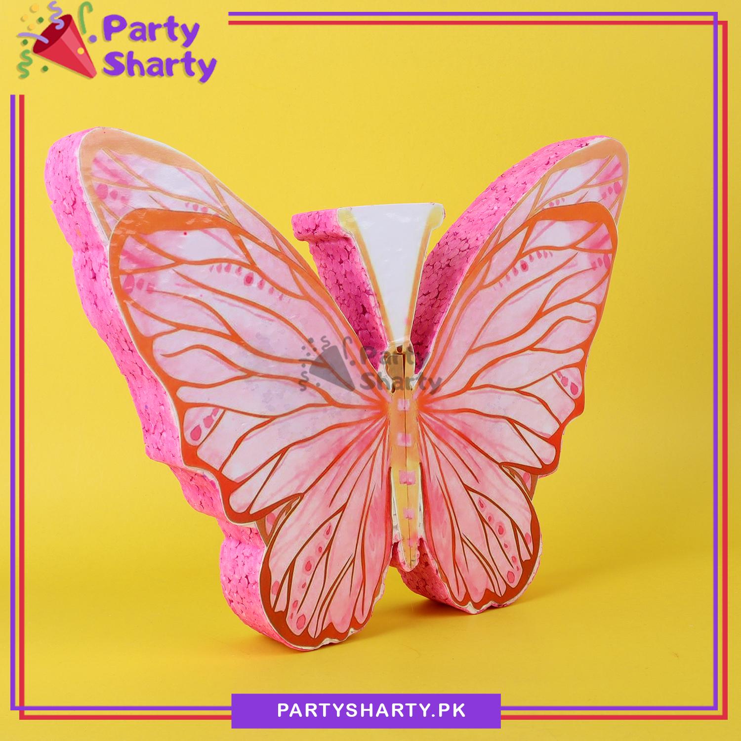 Pink Butterfly Thermocol Standee For Butterfly Theme Based Birthday Celebration and Party Decoration