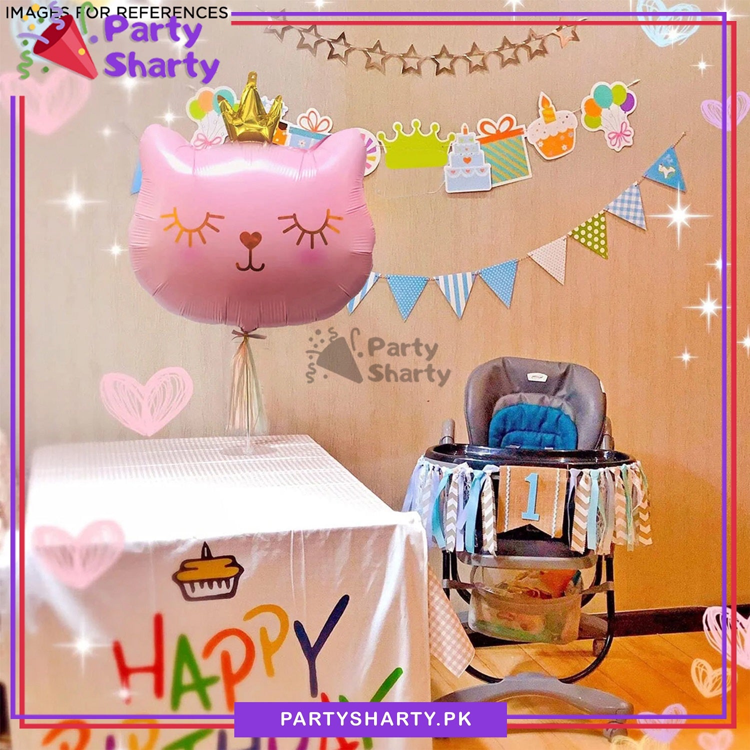 5pcs/set Pink Cat Foil Balloons For Theme Party Decoration and Celebration