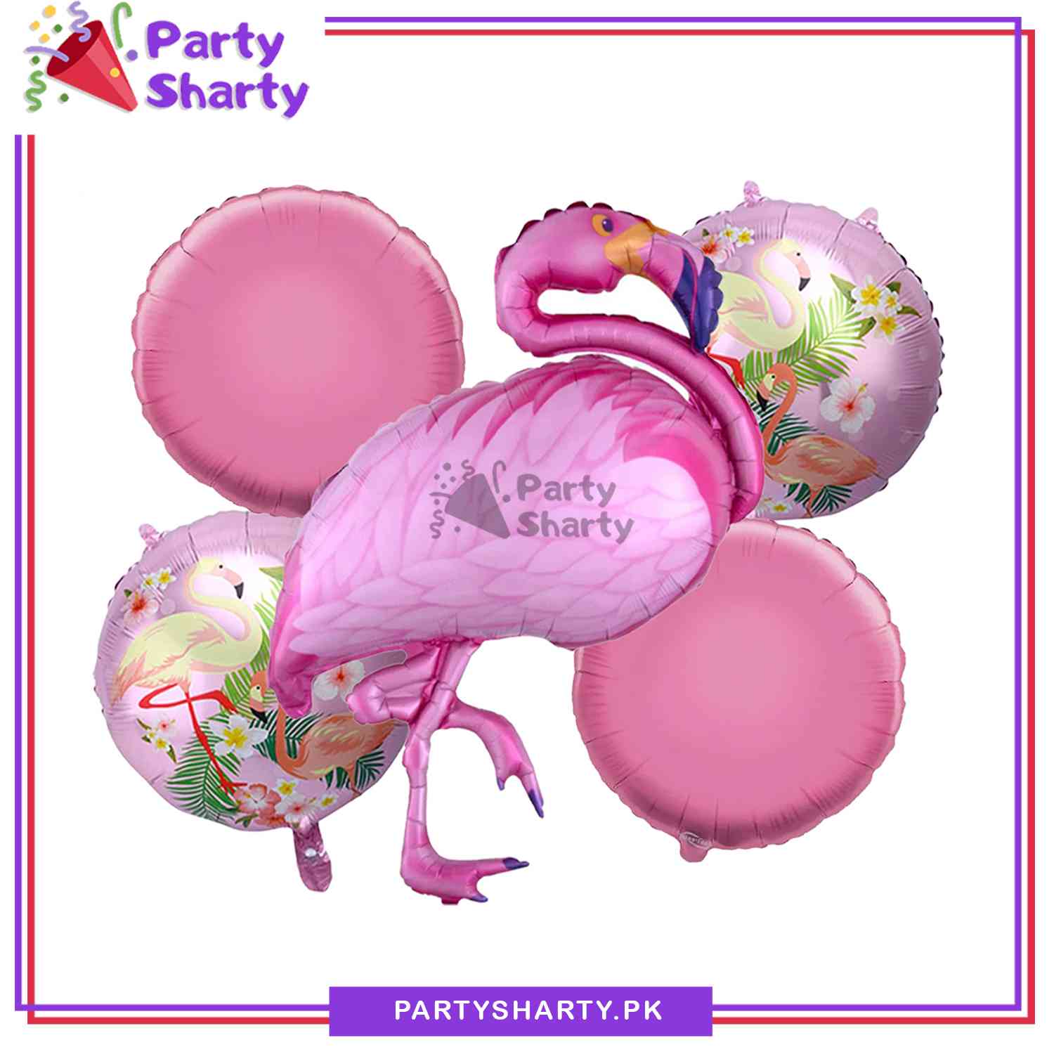 Pink Flamingo Cartoon Foil Balloon Set - 5 Pieces For Flamingo Theme Birthday Party and Celebrations