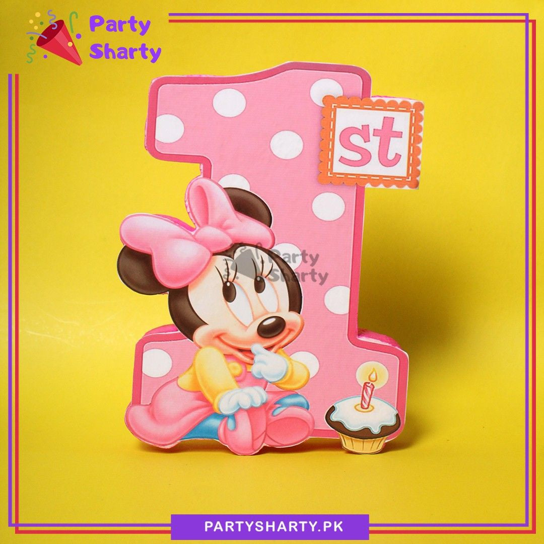 Pink Numeric 1 with Minnie Mouse Printed Thermocol Standee For Theme Based First Birthday Decoration & Party Celebration