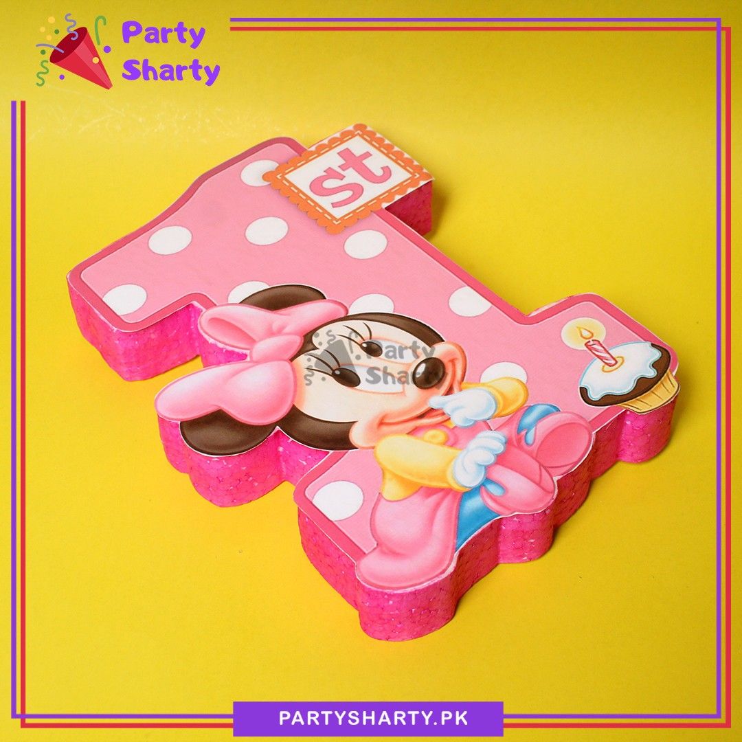 Pink Numeric 1 with Minnie Mouse Printed Thermocol Standee For Theme Based First Birthday Decoration & Party Celebration