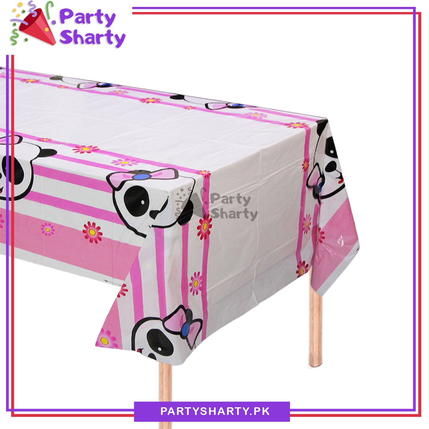 Pink Color Panda Theme Table Cover for Panda Theme Based Party and Decoration
