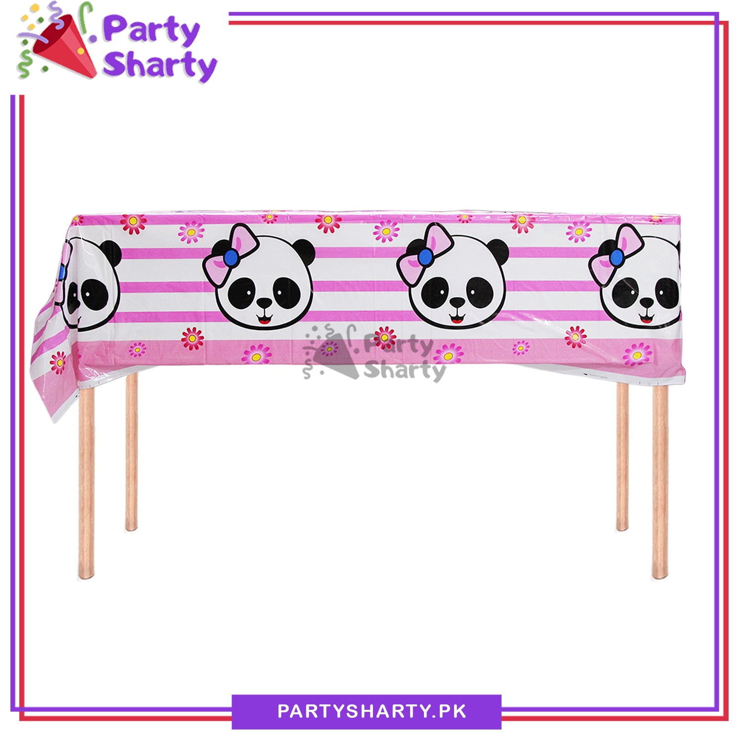 Pink Color Panda Theme Table Cover for Panda Theme Based Party and Decoration