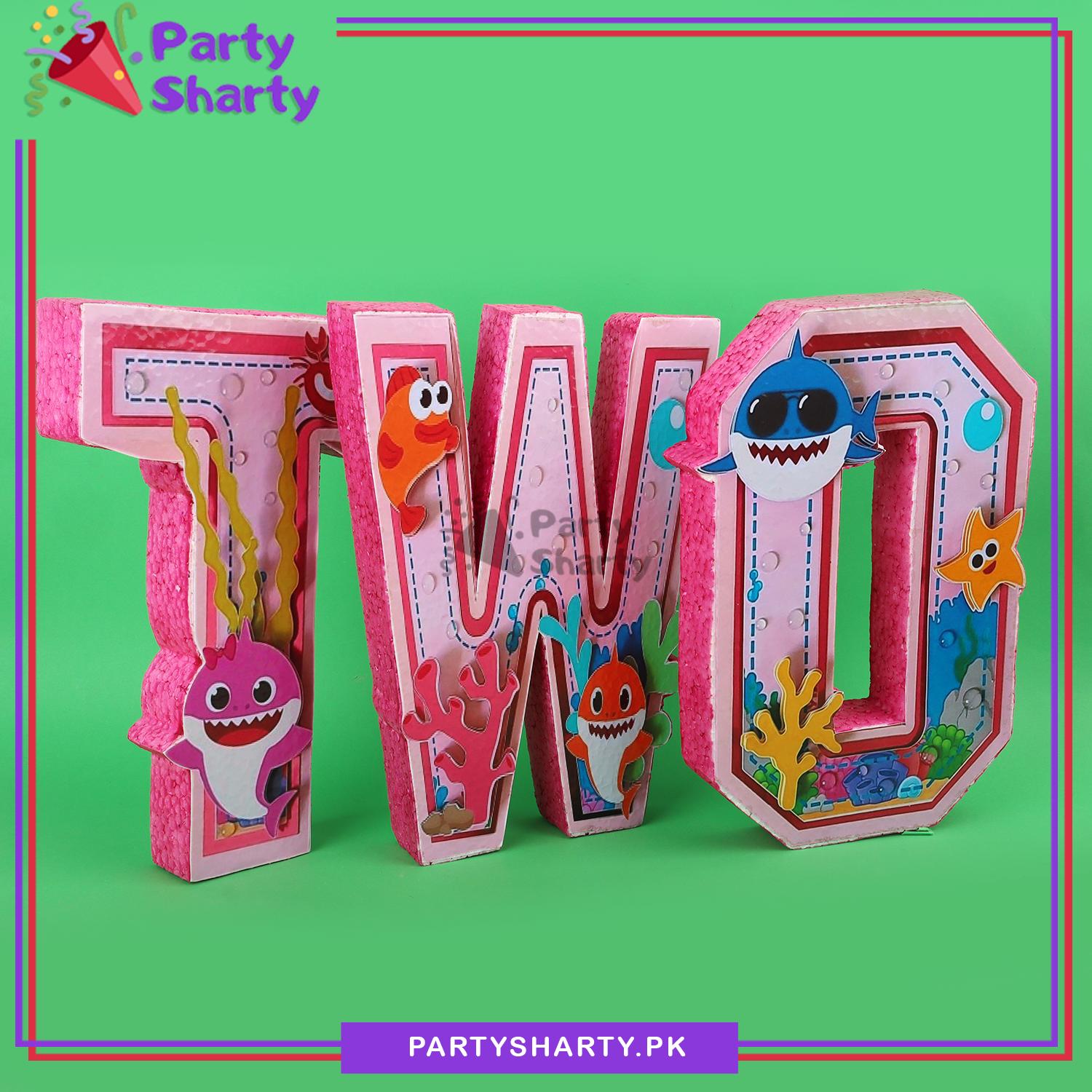 Pink TWO Thermocol Standee For Baby Shark Theme Based Second Birthday Celebration and Party Decoration