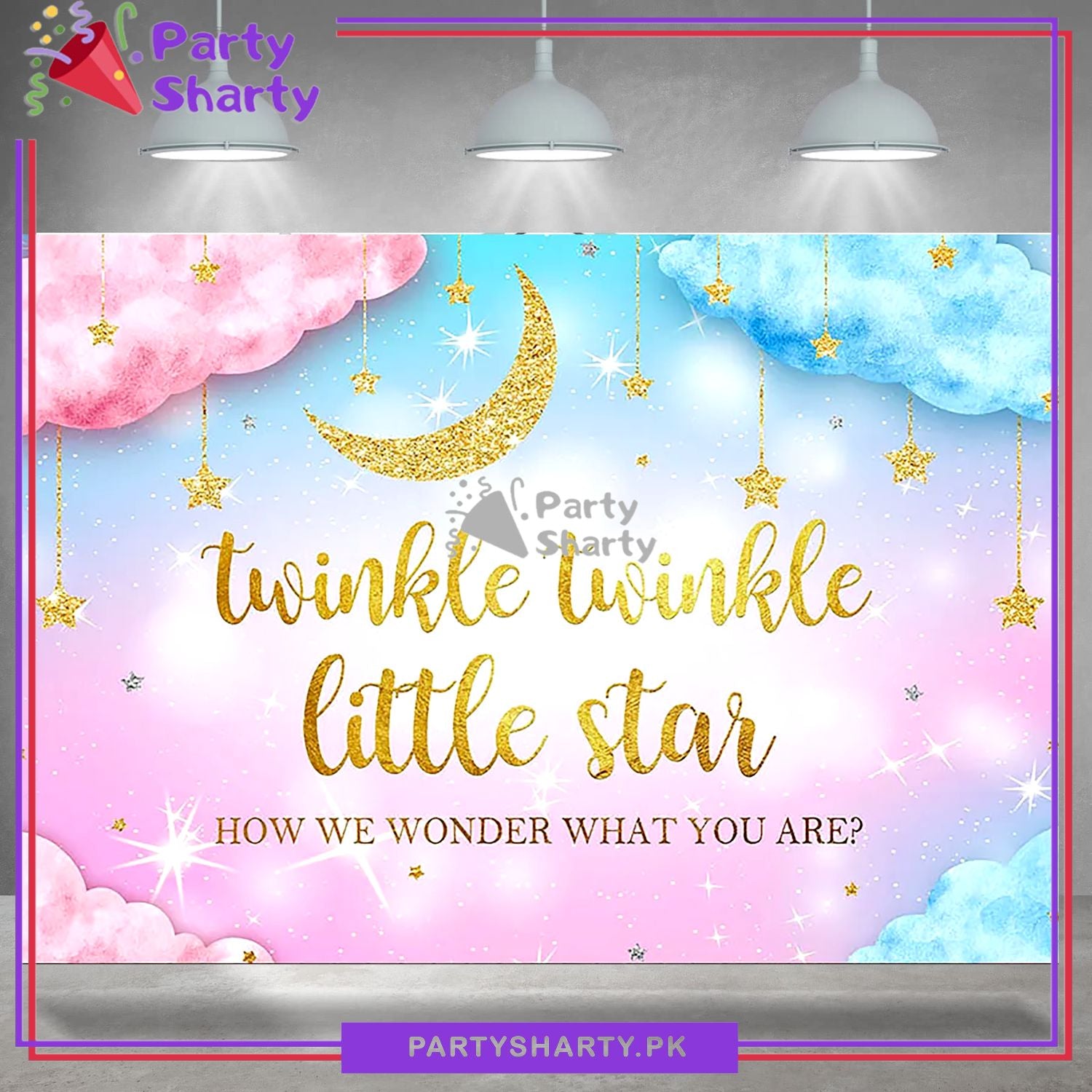 Pink & Blue Twinkle Twinkle Little Star Panaflex backdrop For Theme Based Birthday Decoration and Celebration