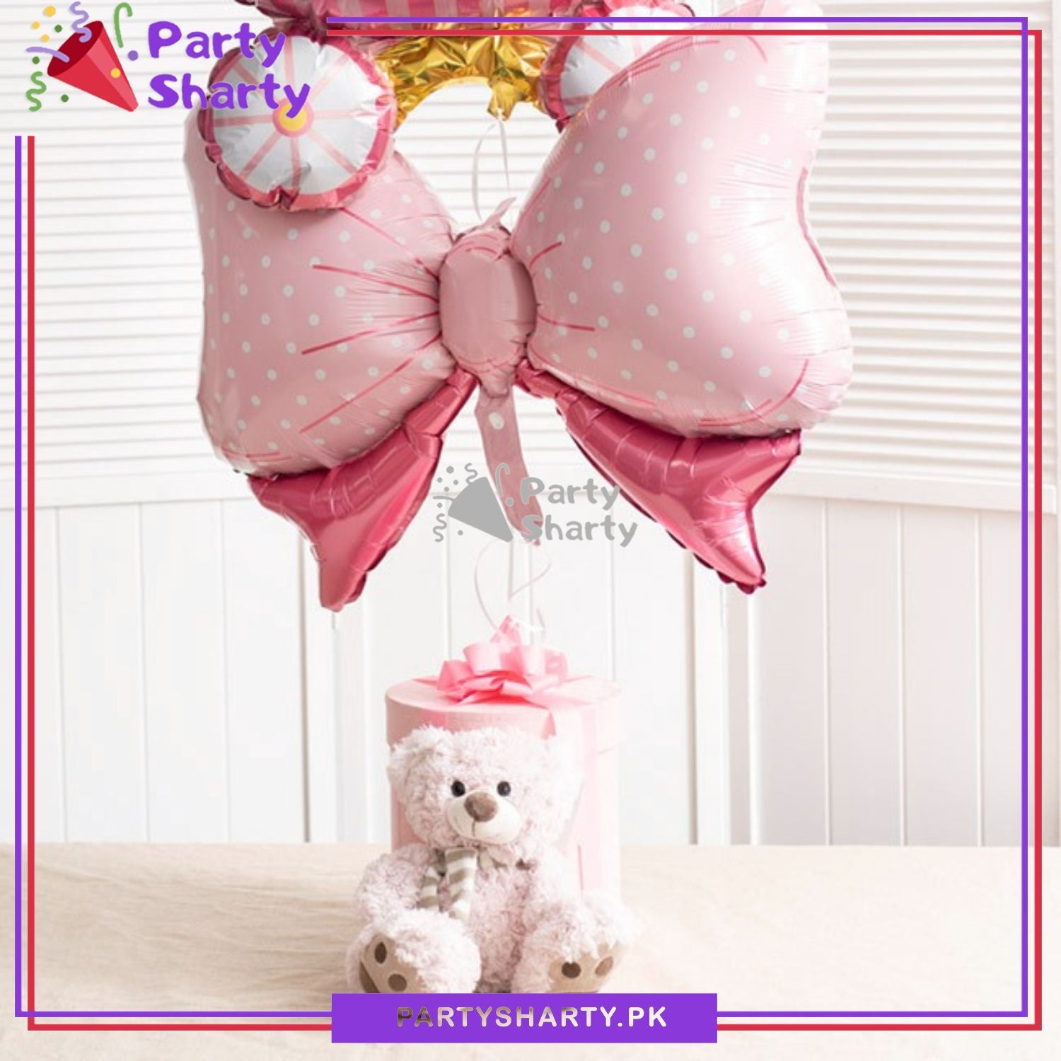 Pink Bow Shaped Foil Balloons For Birthday, Welcome Baby Party Decoration and Celebration