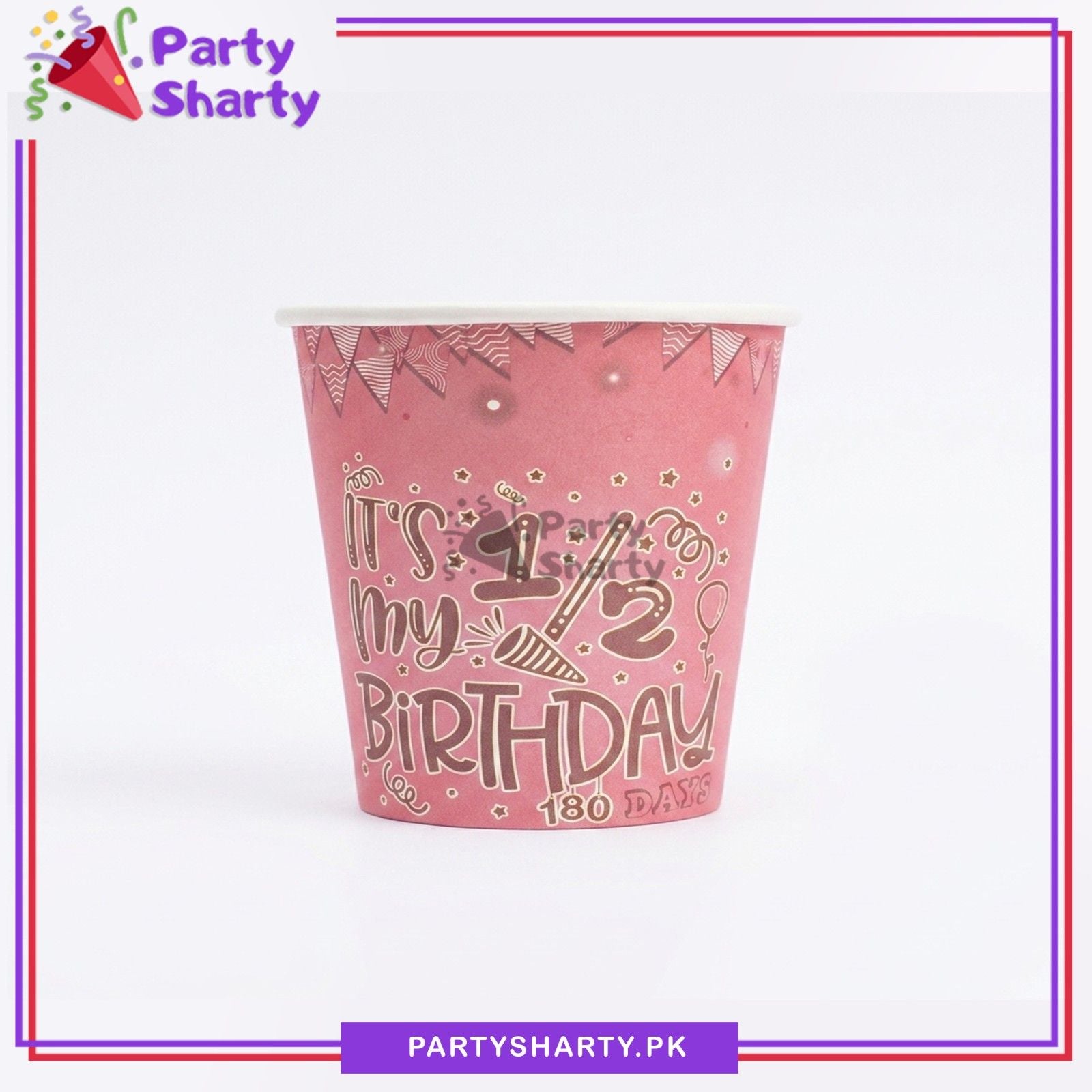 Pink Color Its My 1/2 Birthday Theme Paper Cups Pack Of 10 for Half Birthday Party Decoration